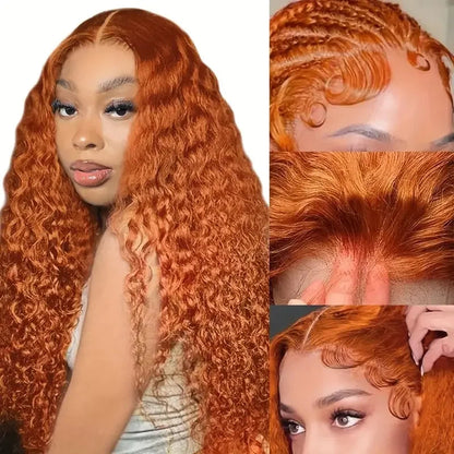 Orange Ginger 13x6 hd Lace Frontal Human Hair Curly Wigs Deep Wave 13x4 Lace Front Wig for Women Choice 30 inch Colored Wigs HEYJU Hair US Store Store ID 1103597371