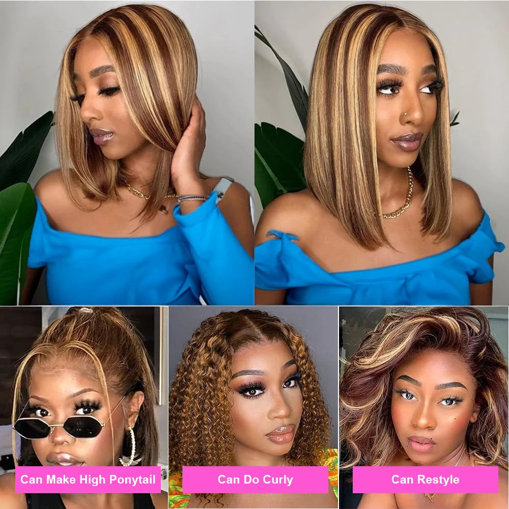Highlight Wear Go Glueless Human Hair Straight Short Bob Wig P4/27 Colored 7x5 13x4 HD Lace Frontal Glueless Wigs Ready to Wear Store name Classyhair Store Store ID 1103578707
