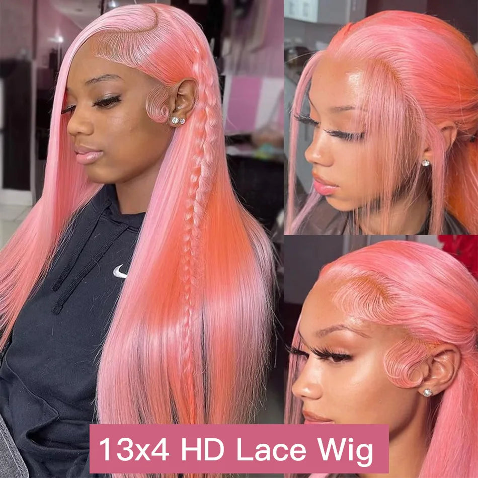 Pink Wig Straight Human Hair Wigs 13X6 Hd Lace Frontal Wig Transparent Lace Front Wig 220 Density Colored Brazilian Hair 30 Inch SANMAO Store 1104090548