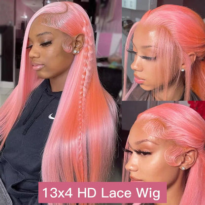 Pink Wig Straight Human Hair Wigs 13X6 Hd Lace Frontal Wig Transparent Lace Front Wig 220 Density Colored Brazilian Hair 30 Inch SANMAO Store 1104090548