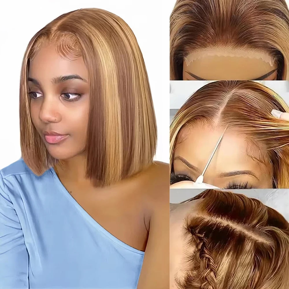 Highlight Wear Go Glueless Human Hair Straight Short Bob Wig P4/27 Colored 7x5 13x4 HD Lace Frontal Glueless Wigs Ready to Wear Store name Classyhair Store Store ID 1103578707