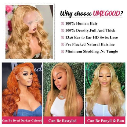 #27 Honey Blonde Wig Human Hair 100% Brazilian Body Wave Lace Front Wigs 13X6 Hd Lace Frontal Wig 250 Density Preplucked 30 Inch SIXQUEEN Wig Store Store ID 1104602052
