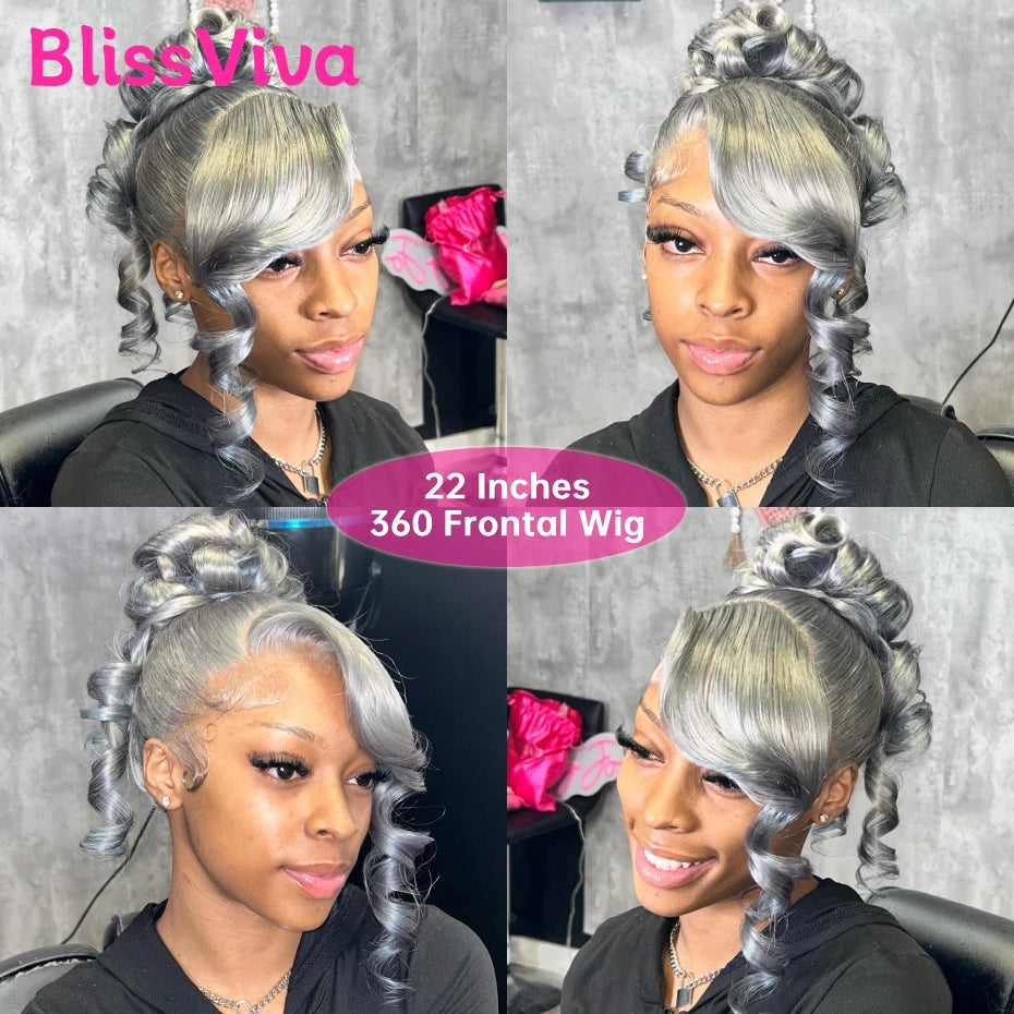 Grey Body Wave Lace Front Wig 13x6 360 Lace Front Wig Human Hair Lace Frontal Wig Brazilian Silver Grey Colored Human Hair Wigs BlissViva Hair Store 1103372311