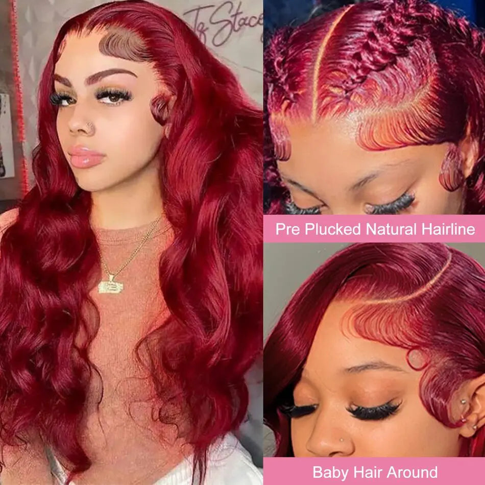 13x6 Body Wave Lace Front Wig 99J Burgundy Lace Frontal Wig HD Transparent Lace Frontal Wig Human Hair Pre Plucked 99j Red Color HairStar Wigs