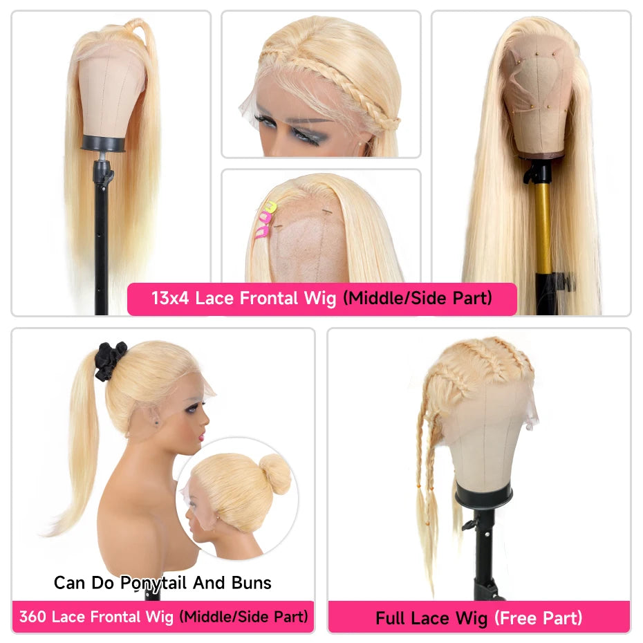 13x6 360 Lace Wig Human Hair Pre Plucked 613 Blonde Colored Lace Front Wigs Bone Straight Ponytail Human Hair Lace Frontal Wig XINXIYA WIG US Store Store ID 1103576649