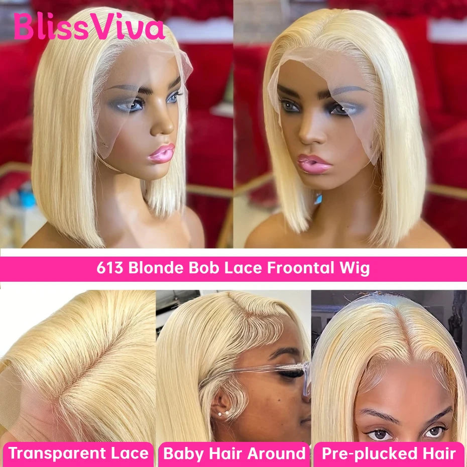 13x6 Short Bob Wigs Silver Grey Lace Front Wigs Human Hair Pre Plucked Ash Gray Blonde 613 Lace Frontal Wig Human Hair Bob Wig BlissViva Hair Store 1103372311