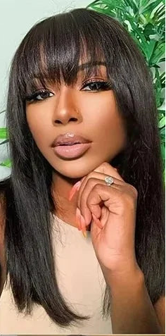 Natural Black Straight Human Hair Wig With Bangs For Women 30 34 Inch Brazilian 3x1 Lace Wigs Full Machine Made Wig HairStar Wigs