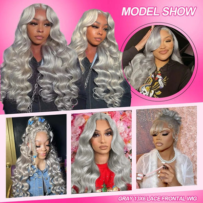 13x6 Silver Grey Colored Lace Front Wigs For Women 613 Blonde Body Wave Lace Frontal Human Hair Wig Pre Plucked Highlight Ombre CEXXY Hair Oversea Store Store ID 1103580741