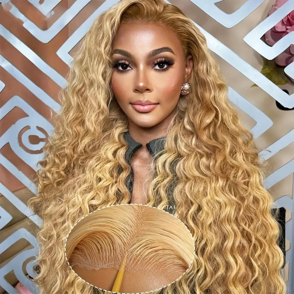 13x6 Deep Wave Lace Front Wigs Human Hair Honey Blonde HD Transparent Lace Frontal Wigs Human Hair #27 Curly Wigs Human Hair Wig HairStar Wigs
