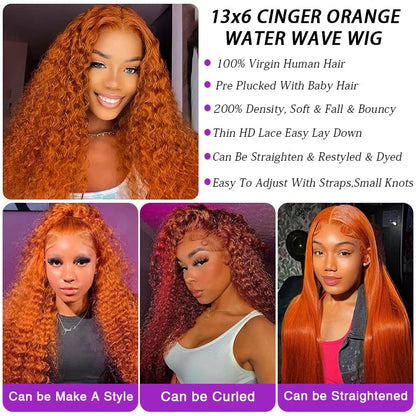 13x6 Water Wave Orange Ginger Lace Front Wig Human Hair 30 38 Inch 13x4 Deep Wave Lace Front Wigs Orange Curly Human Hair Wig Sierde Hair Store Store ID 1104033622
