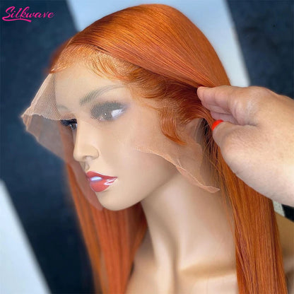 Silkwave 36 Inches Straight Ginger Orange Lace Front Human Hair Wig 13x4 13x6 HD Lace Frontal Colored Wigs Prep lucked For Women Silkwave Official Store 911103017