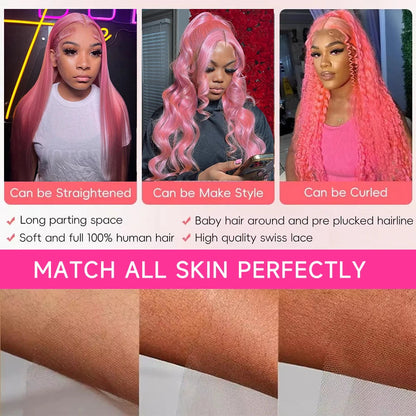 Bubblegum Pink Body Wave Colored HD Lace Frontal Wig 13x6 Brazilian Transparent 36 40 Inch Lace Front Human Hair Wigs For Women Verochic Wig Store 1103393254