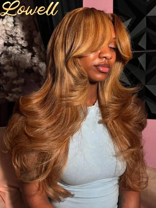 Body Wave Highlight Wigs Human Hair 13x6 hd Omber Lace Front Human Hair Pre Plucked Wig P4/27 Blonde and Brown Colored Wig 100% Lowell Lace Wig Store 1105062522