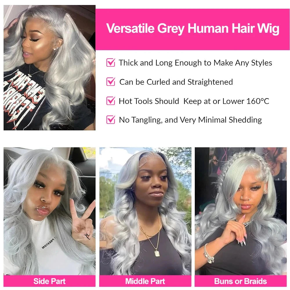 13x6 Silver Grey Colored Lace Front Wigs For Women 613 Blonde Body Wave Lace Frontal Human Hair Wig Pre Plucked Highlight Ombre CEXXY Hair Oversea Store Store ID 1103580741