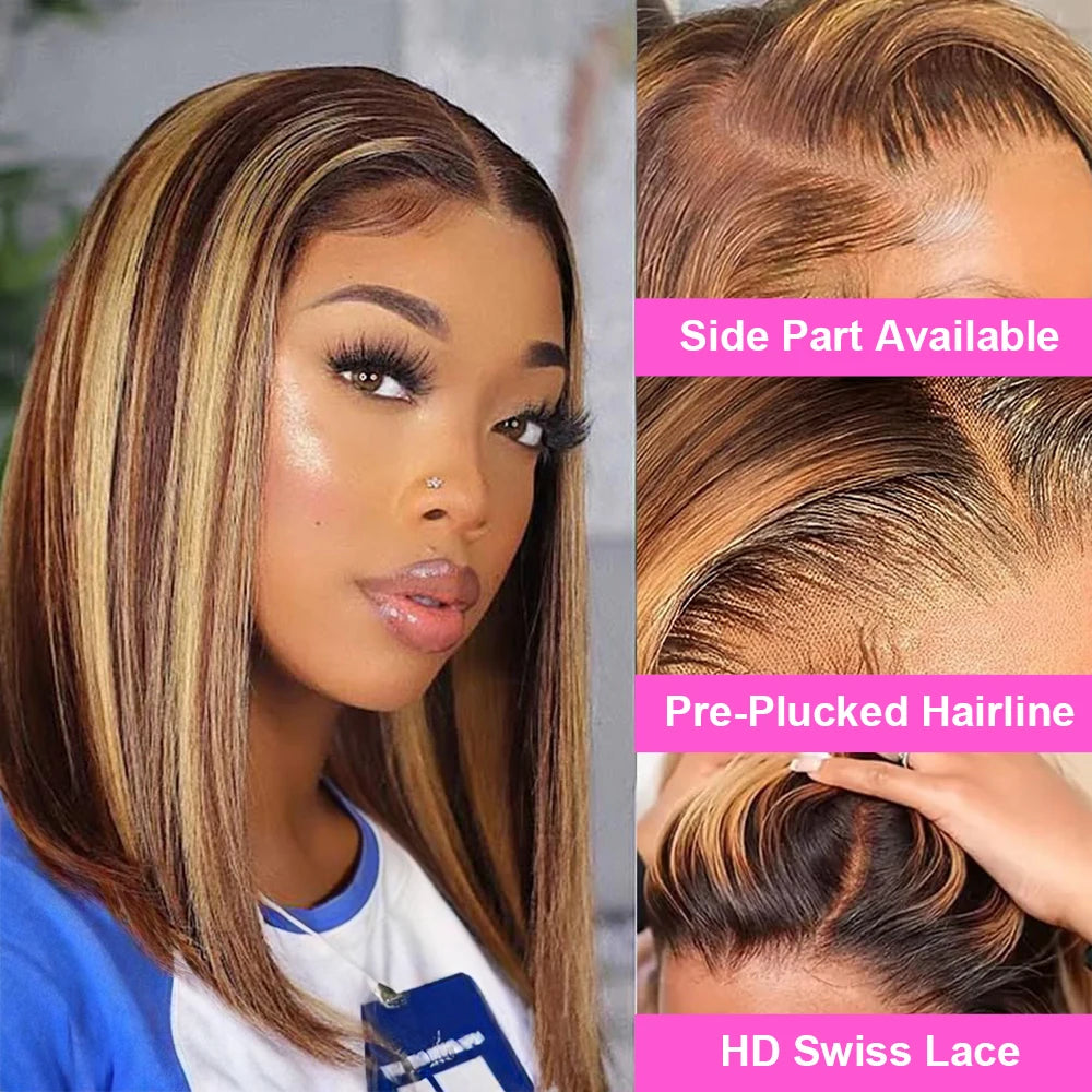 Highlight Wear Go Glueless Human Hair Straight Short Bob Wig P4/27 Colored 7x5 13x4 HD Lace Frontal Glueless Wigs Ready to Wear Store name Classyhair Store Store ID 1103578707