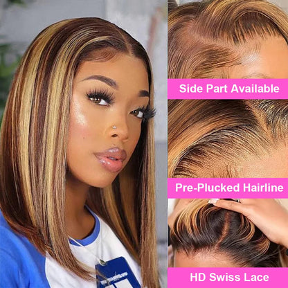 Highlight Wear Go Glueless Human Hair Straight Short Bob Wig P4/27 Colored 7x5 13x4 HD Lace Frontal Glueless Wigs Ready to Wear Store name Classyhair Store Store ID 1103578707