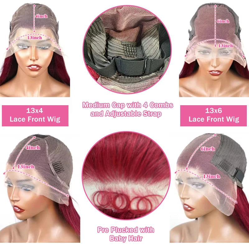 13x6 99J Burgundy Lace Front Wigs Human Hair Body Wave Transparent Lace Front Wig Human Hair Wine Red Pre Plucked With Baby Hair XCLS Beauty Hair Store Store ID 1104268357