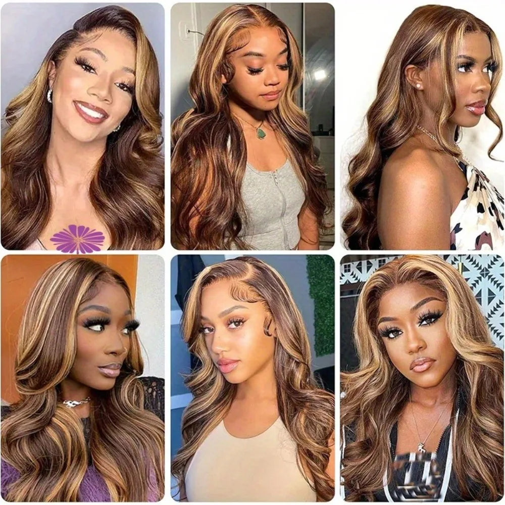 30 Inch Honey Blonde Ombre Lace Front Wig Human Hair 13x4 HD Lace Front Wig 4/27 Highlight Ombre Body Wave Lace Frontal Glueless HairStar Wigs