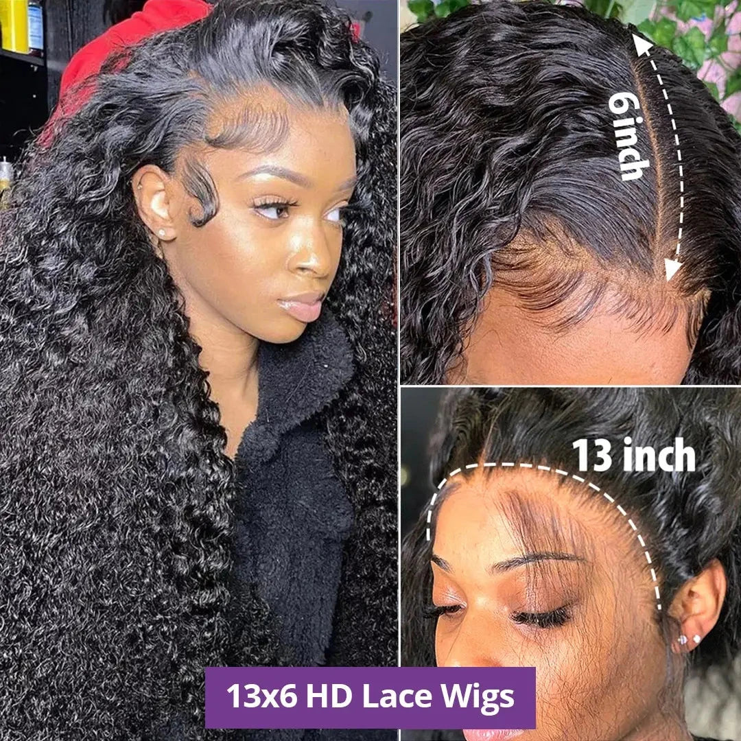 Deep Wave Frontal Wig Hd Lace Wig 13x6 100% Curly Human Hair Wig Accessories For Women Preplucked 13x4 Lace Front  wigs Lowell Official Store 5871643