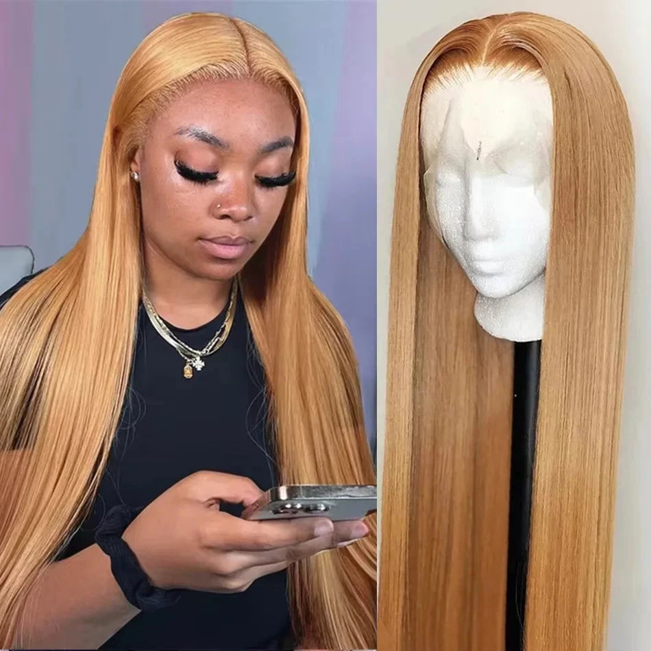 Straight Human Hair Wigs 27 Honey Blonde 13X6 Hd Lace Frontal Wig 100% Human Hair 230 Density Pre Plucked Brazilian Wigs 38 Inch Afybea GlowHair Store 1105053546