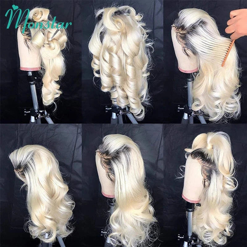 1B 613 Full Lace Wigs Blonde Ombre Body Wave Lace Front Wig 200 250 High Density 13x6 Lace Front Human Hair Wigs for Black Women Monstar Official Store 612972