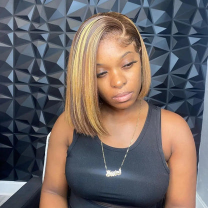 Highlight Wear Go Glueless Human Hair Straight Short Bob Wig P4/27 Colored 7x5 13x4 HD Lace Frontal Glueless Wigs Ready to Wear Store name Classyhair Store Store ID 1103578707