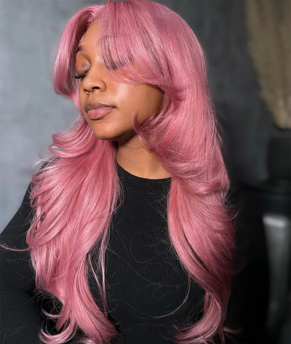 Bubblegum Pink Body Wave Colored HD Lace Frontal Wig 13x6 Brazilian Transparent 36 40 Inch Lace Front Human Hair Wigs For Women Verochic Wig Store 1103393254