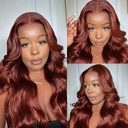 13x4 Red Brown Body Wave 200 Density Frontal Glueless Wig Brazilian Virgin Hair HD Transparent Lace Pre plucked Human Hair wigs Wig Queen US Store Store ID 1103587128