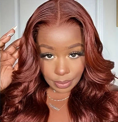 Body Wave Reddish Brown 200% Density 13x6 Frontal Wig Brazilian Virgin Hair HD Transparent Lace wig Pre plucked Hair Front Wig Wig Queen US Store Store ID 1103587128