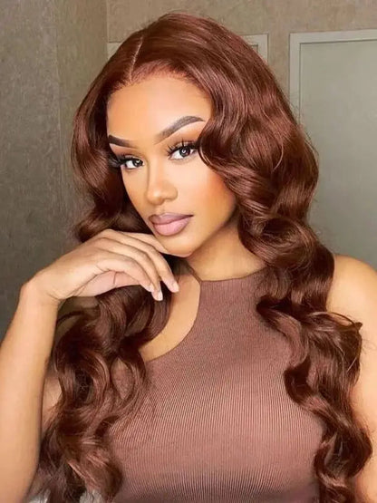 Body Wave Reddish Brown 200% Density 13x6 Frontal Wig Brazilian Virgin Hair HD Transparent Lace wig Pre plucked Hair Front Wig Wig Queen US Store Store ID 1103587128