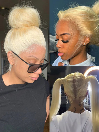 13x6 360 Lace Wig Human Hair Pre Plucked 613 Blonde Colored Lace Front Wigs Bone Straight Ponytail Human Hair Lace Frontal Wig XINXIYA WIG US Store Store ID 1103576649
