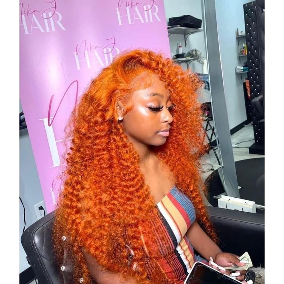 Orange Ginger 13x6 hd Lace Frontal Human Hair Curly Wigs Deep Wave 13x4 Lace Front Wig for Women Choice 30 inch Colored Wigs HEYJU Hair US Store Store ID 1103597371
