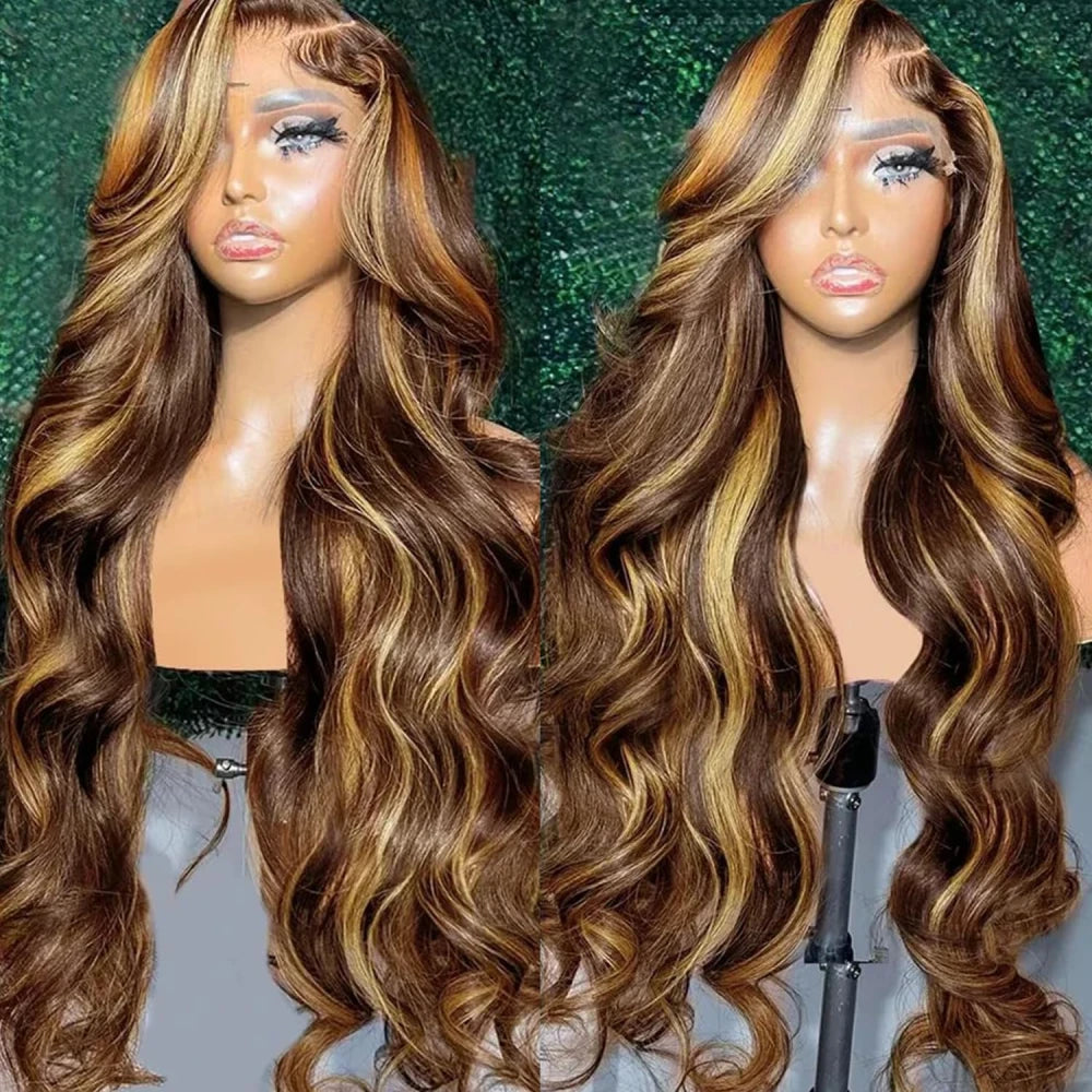 4/27 Ombre Colored 13x6 HD Lace Front Wigs Human Hair Pre Plucked With Baby Hair 200 Density Highlight Body Wave Frontal Wigs Dosacia Store Store ID 1104310464