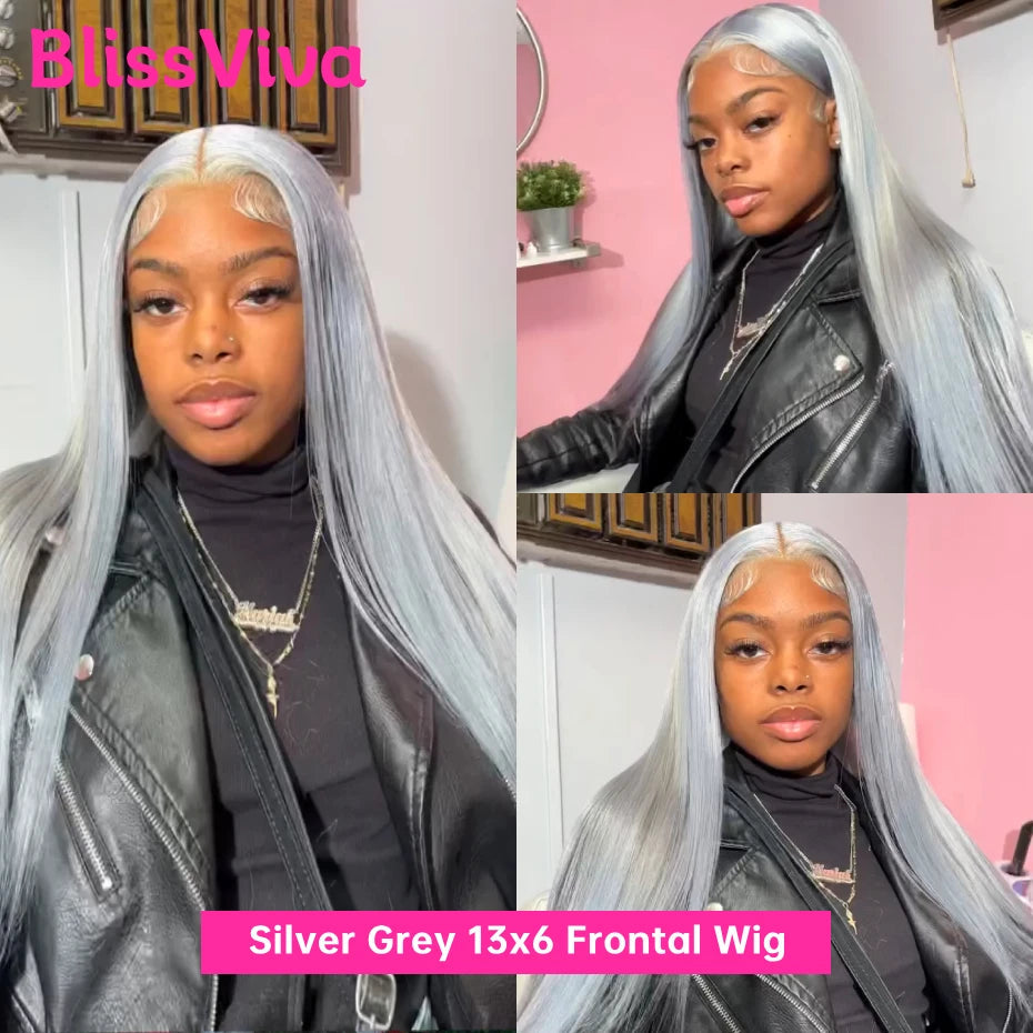 Ash Grey 13x6 360 Lace Frontal Wig Straight 30 Inch Lace Front Wig Human Hair Pre Plucked Silver Gray Lace Front Wigs Human Hair BlissViva Hair Store 1103372311