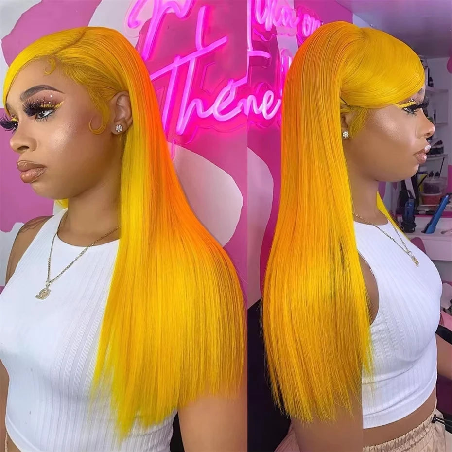 300 Density Yellow Straight Human Hair Wig 13x4 Transparent Lace Frontal Wig 100% Human Hair Pre Plucked Brazilian Virgin Hair YNiSew Hair Store Store ID 1104160390