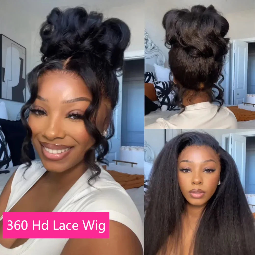 250% 30 36inch 360 HD Lace Frontal Wigs Human Hair Pre Plucked Kinky Straight Wigs for Black Women Yaki Straight High Ponytail CEXXY Hair Oversea Store Store ID 1103580741