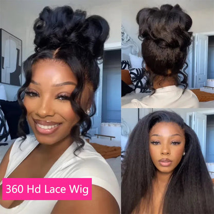 250% 30 36inch 360 HD Lace Frontal Wigs Human Hair Pre Plucked Kinky Straight Wigs for Black Women Yaki Straight High Ponytail CEXXY Hair Oversea Store Store ID 1103580741