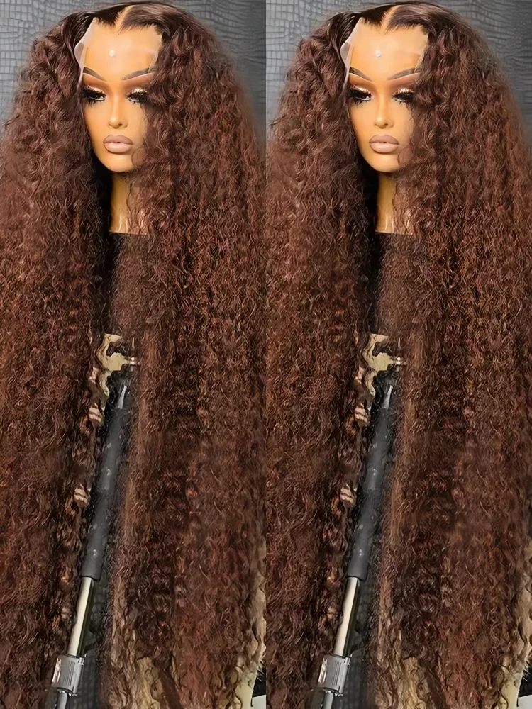 200 Density Water Wave Curly Wigs Human Hair Chocolate Brown 13x4 13x6 Hd Lace Frontal Wig 100% Colored Deep Wave Lace Front Wig Lowell Lace Wig Store 1105062522