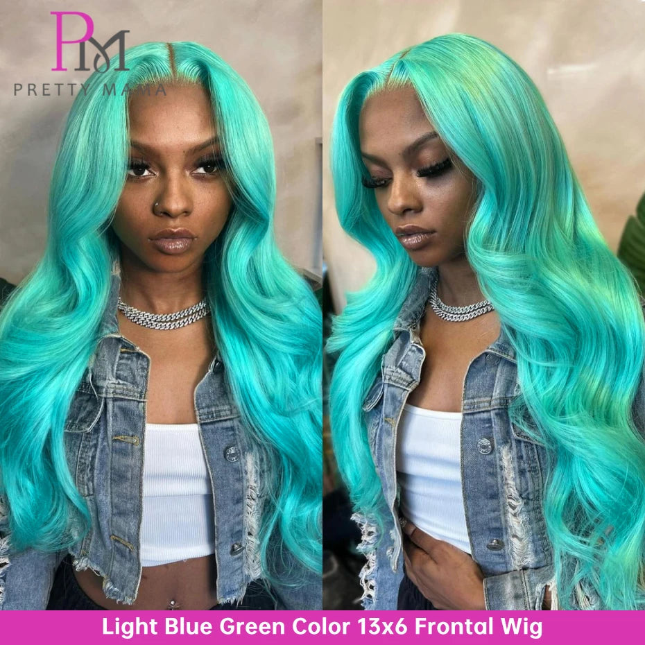 13x6 Cyan Blue Lace Front Wig Body Wave Light Green Lace Front Wig Human Hair Pre Plucked Blonde 613 Lace Frontal Wigs For Women Hairsoboom Store Store ID 1103586186