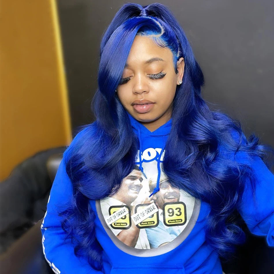 Dark Blue 13x4 Lace Front Wigs Body Wave 100% Human Hair Navy Blue Colored 13x6 Hd Lace Frontal Wigs Pre Plucked Brazilian Wigs Aliwig Store Store ID 1103577386