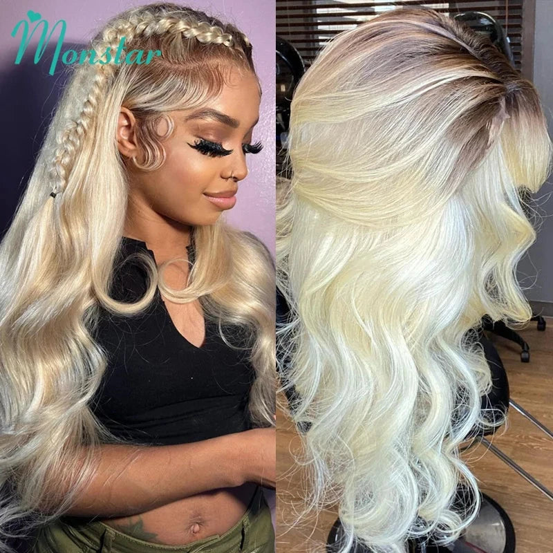 1B 613 Full Lace Wigs Blonde Ombre Body Wave Lace Front Wig 200 250 High Density 13x6 Lace Front Human Hair Wigs for Black Women Monstar Official Store 612972