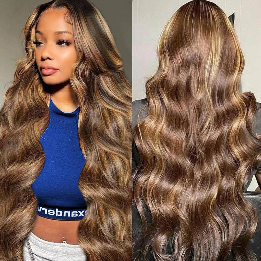 4/27 Ombre Colored 13x6 HD Lace Front Wigs Human Hair Pre Plucked With Baby Hair 200 Density Highlight Body Wave Frontal Wigs Dosacia Store Store ID 1104310464