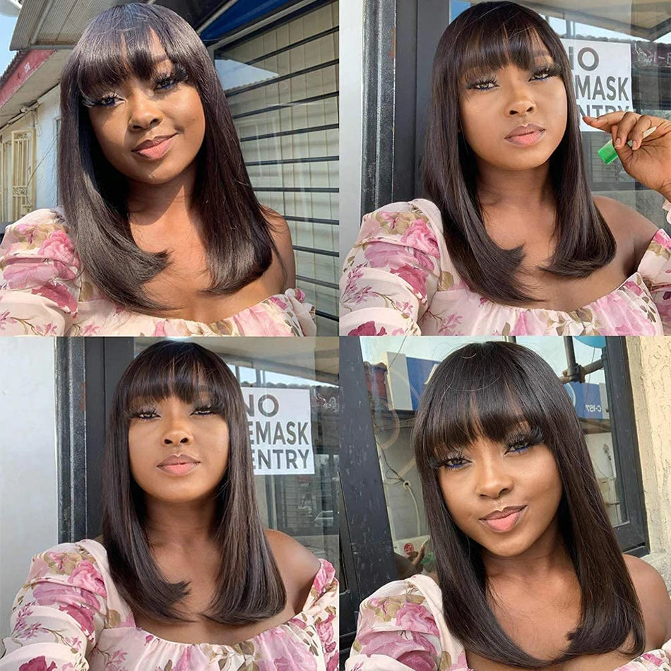 Wiggogo 3X1 Middle Part Lace Wig Bob Wigs Full Machine Made Bone Straight Human Hair Wigs With Bangs Short Bob Human Hair Wigs Wiggogo US Store Store ID 1103570610