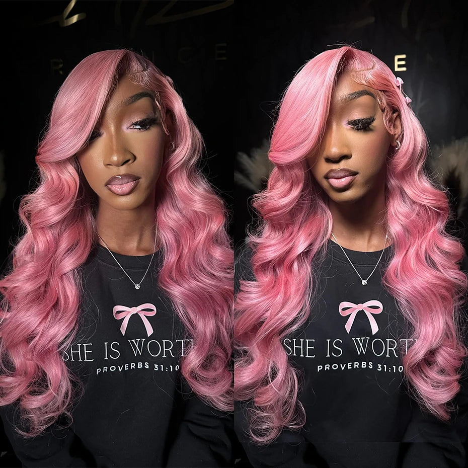 Bubblegum Pink Body Wave Colored HD Lace Frontal Wig 13x6 Brazilian Transparent 36 40 Inch Lace Front Human Hair Wigs For Women Verochic Wig Store 1103393254