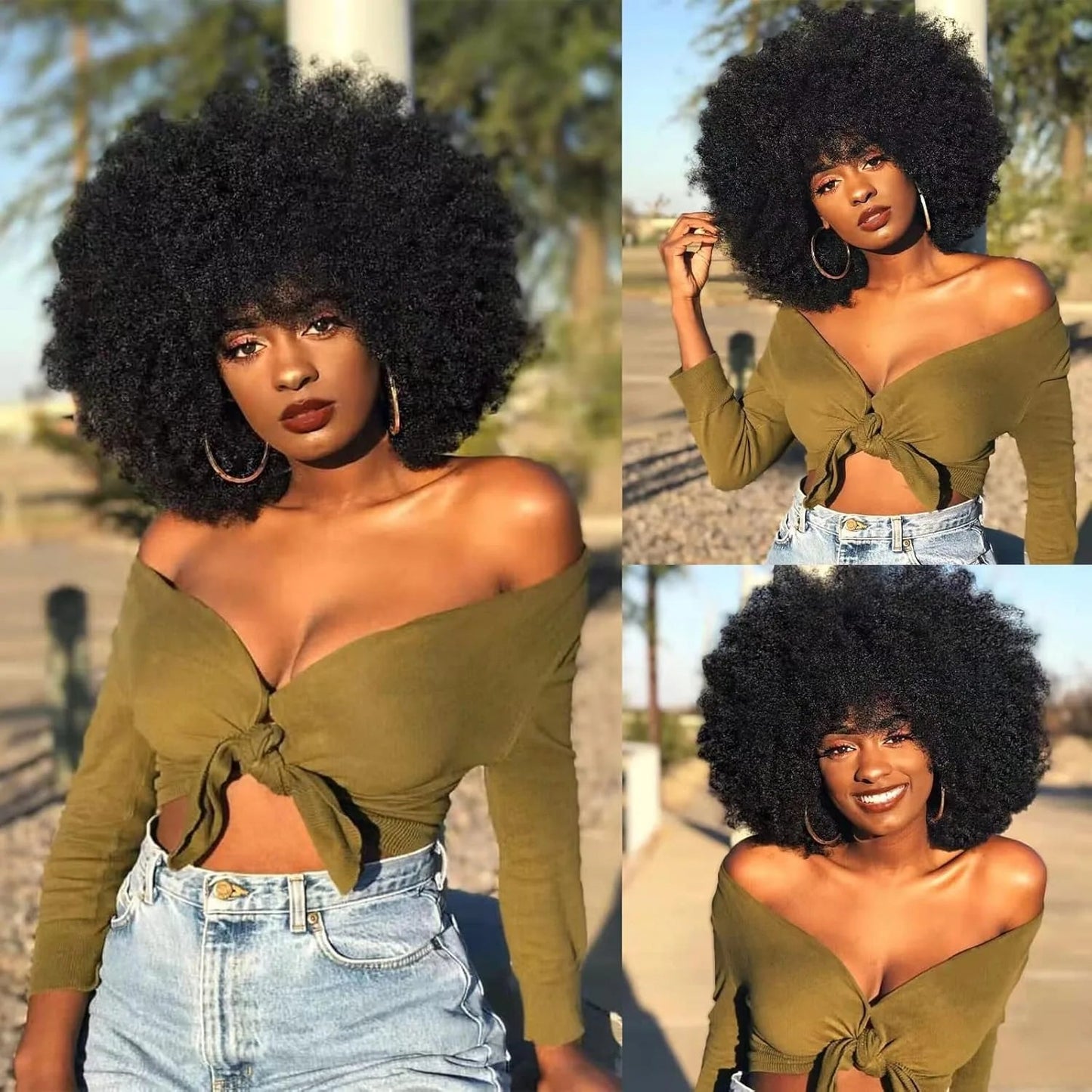 Cheap Short Fluffy Afro Curly Wigs For Women Human Hair Brazilian Hair Glueless Human Hair Afro Wigs Full Machine Made Wig Wig Queen US Store Store ID 1103587128