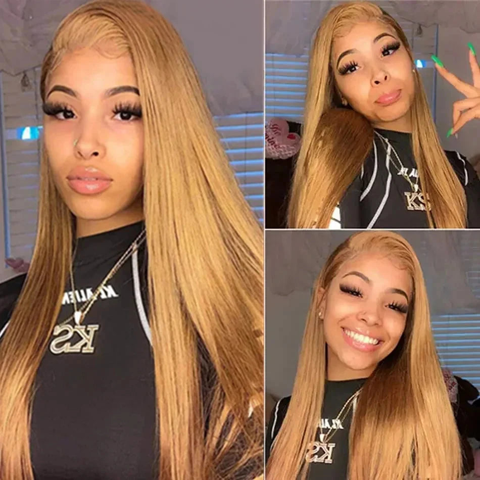 Straight Human Hair Wigs 27 Honey Blonde 13X6 Hd Lace Frontal Wig 100% Human Hair 230 Density Pre Plucked Brazilian Wigs 38 Inch Afybea GlowHair Store 1105053546