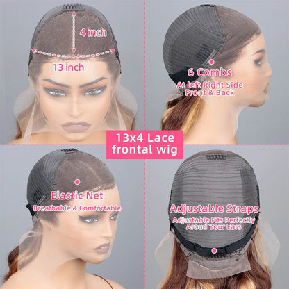 13x4 Hd Transparent Lace Front Wig Colored Highlight Human Hair Wigs For Women Brazilian Body Wave 4/27 Blonde Pre Plucked Wigs Wig Queen US Store Store ID 1103587128