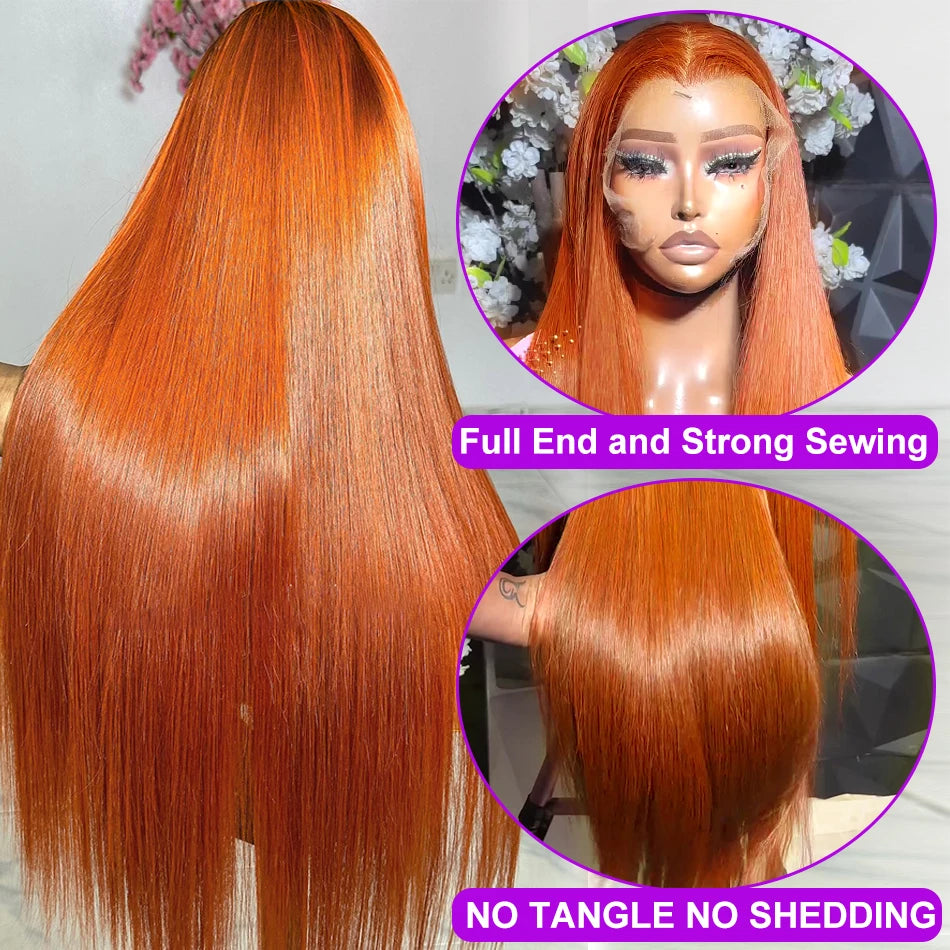 200 Density Ginger 13x6 Hd Lace Frontal Human Hair Wig 13x4 hd Lace Orange Ginger Colored Straight Human Hair Wigs for Women Lowell Locks Store 1105167529