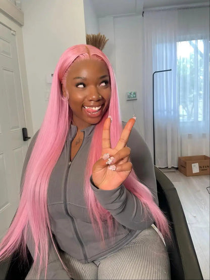 Pink Wig Straight Human Hair Wigs 13X6 Hd Lace Frontal Wig Transparent Lace Front Wig 220 Density Colored Brazilian Hair 30 Inch SANMAO Store 1104090548