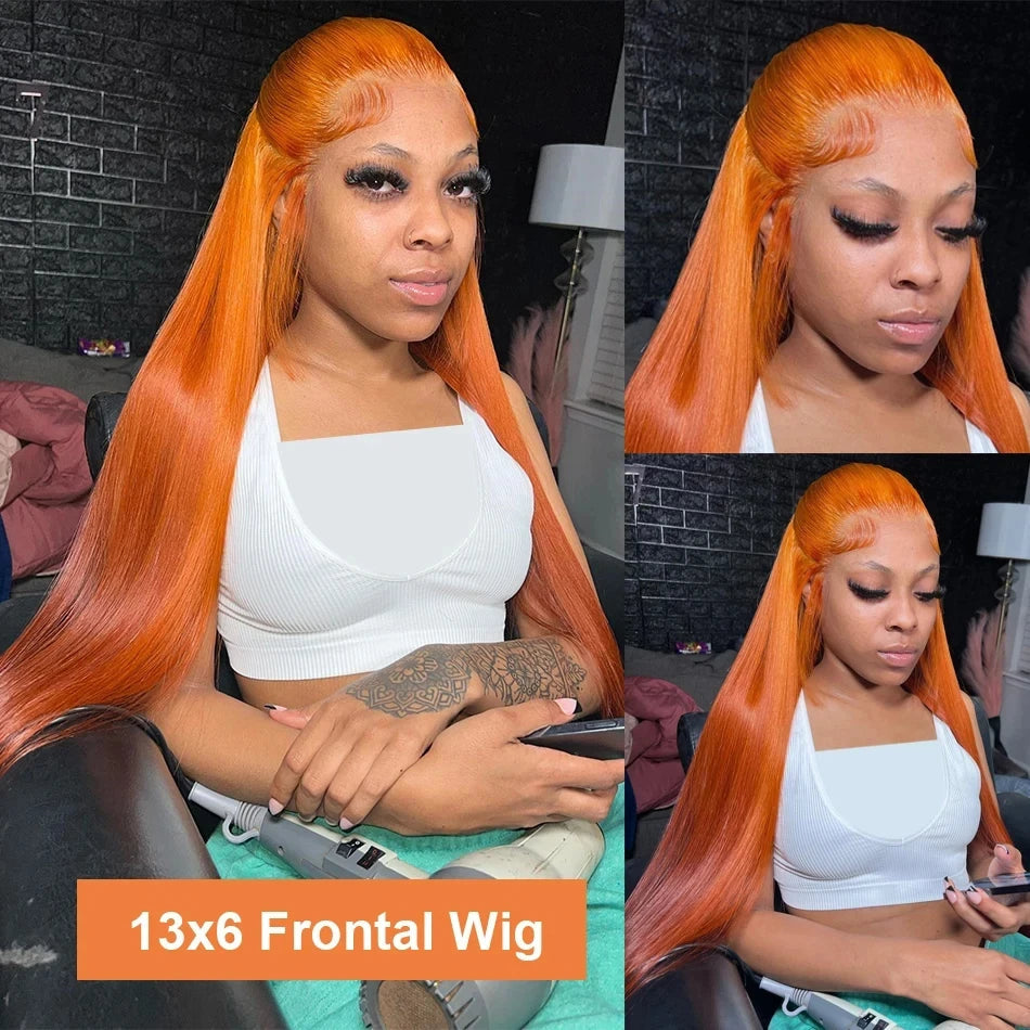 200 Density Ginger 13x6 Hd Lace Frontal Human Hair Wig 13x4 hd Lace Orange Ginger Colored Straight Human Hair Wigs for Women Lowell Locks Store 1105167529